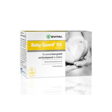 Бейби Гард D3 за нормално състояние на костите и зъбите при бебета и деца x40 капсули - Evital
