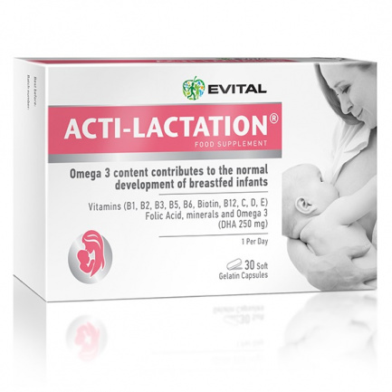 Acti-Lactation Omega-3 / Акти-Лактейшън Омега-3, Витамини и Минерали за нормалното развитие на кърмачетата х30 капсули - Evital