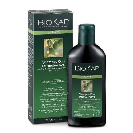 Biokap Calming Oil Shampoo - Шампоан за чувствителен и раздразнен скалп с органично маслиново масло и слез, 200 мл