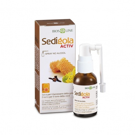 BiosLine Sedigola Activ– хранителна добавка за гърло под формата на спрей, 30 мл.