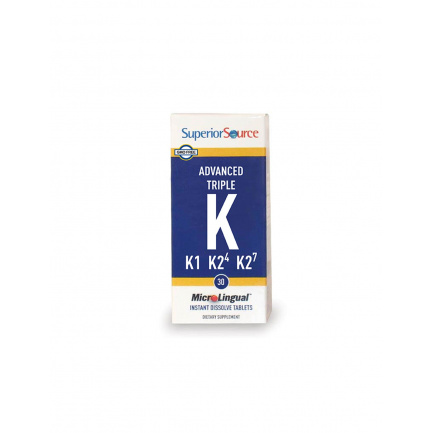 Витамин К (К1, К2 МК-4, МК-7) - Advanced Triple K, 30 сублингвални таблетки Superior Source