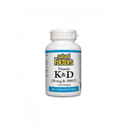 Витамин К2 120 mcg и D3 1000 IU – здраве за костите и кръвоносните съдове, 120 софтгел капсули Natural Factors