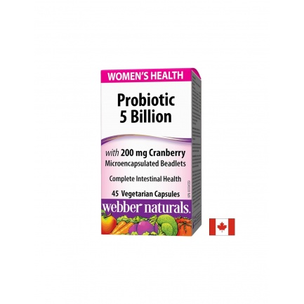 Probiotic Women`s Health/ Пробиотик за жени 5 щама, 5 млрд. активни пробиотици + Червена боровинка х 45 капсули Webber Naturals