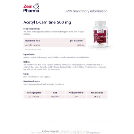 Ацетил Л КАРНИТИН Acetyl L CARNITINE ZeinPharma 60 капс Аптеки 36 6